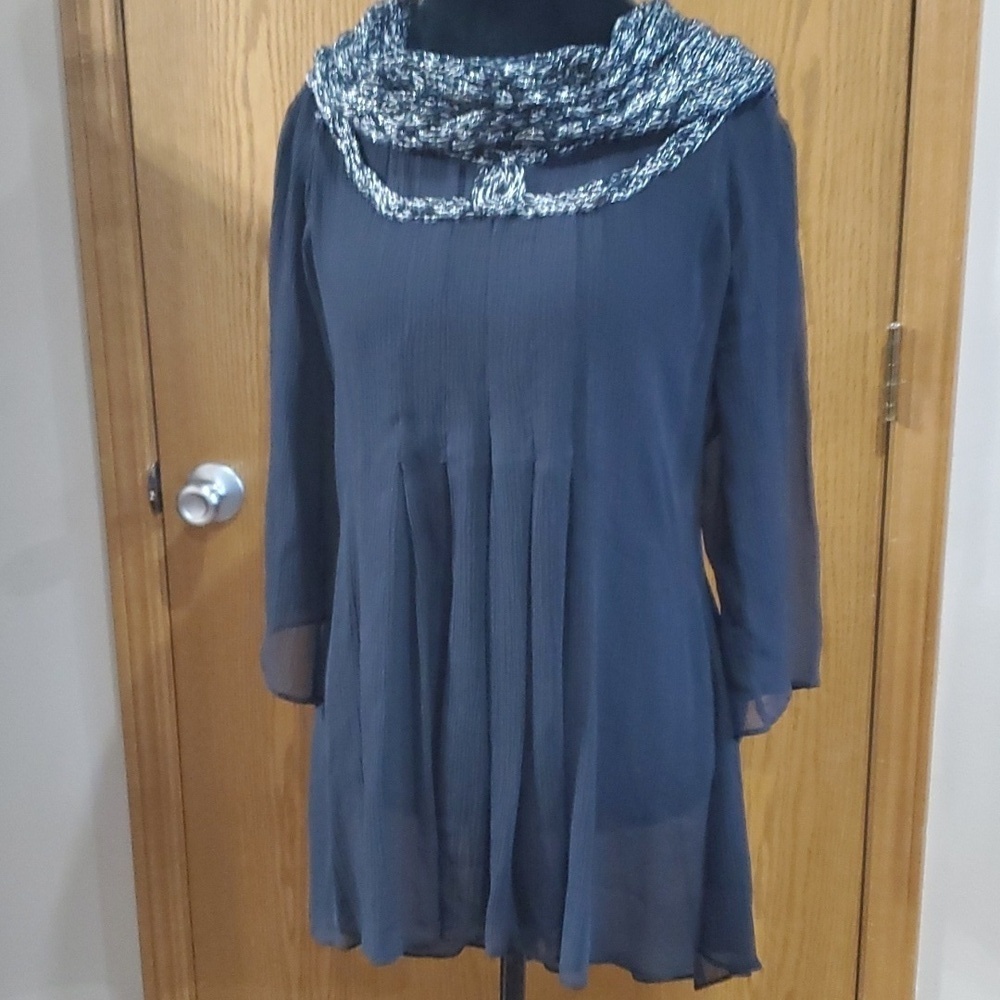 Soft surroundings silk sheer top with crochet cowl neck
